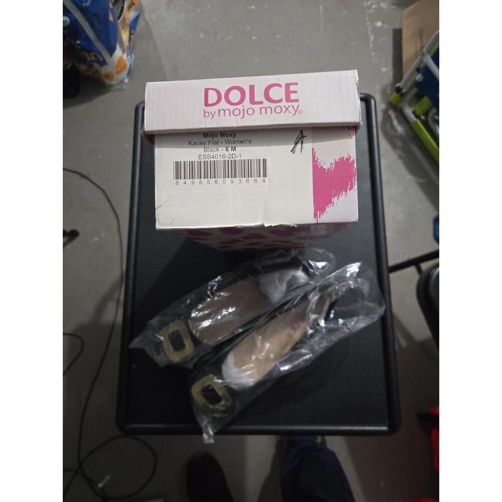 New Mojo Moxy Kacey Black Suede Flats with Gold Buckle Size 6